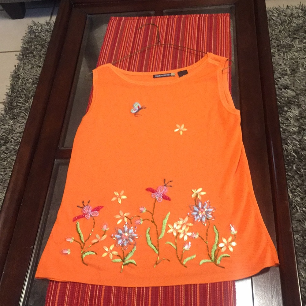 Soft orange embroidered tank top